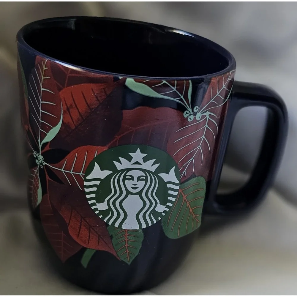 2 Starbucks: 2012 Stainless Barrel Hot/Cold & 2020 Xmas Navy Poinsettia Ceramic - Picture 10 of 15